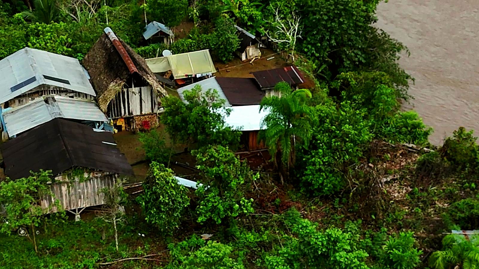 Homes tucked into the forest above the river