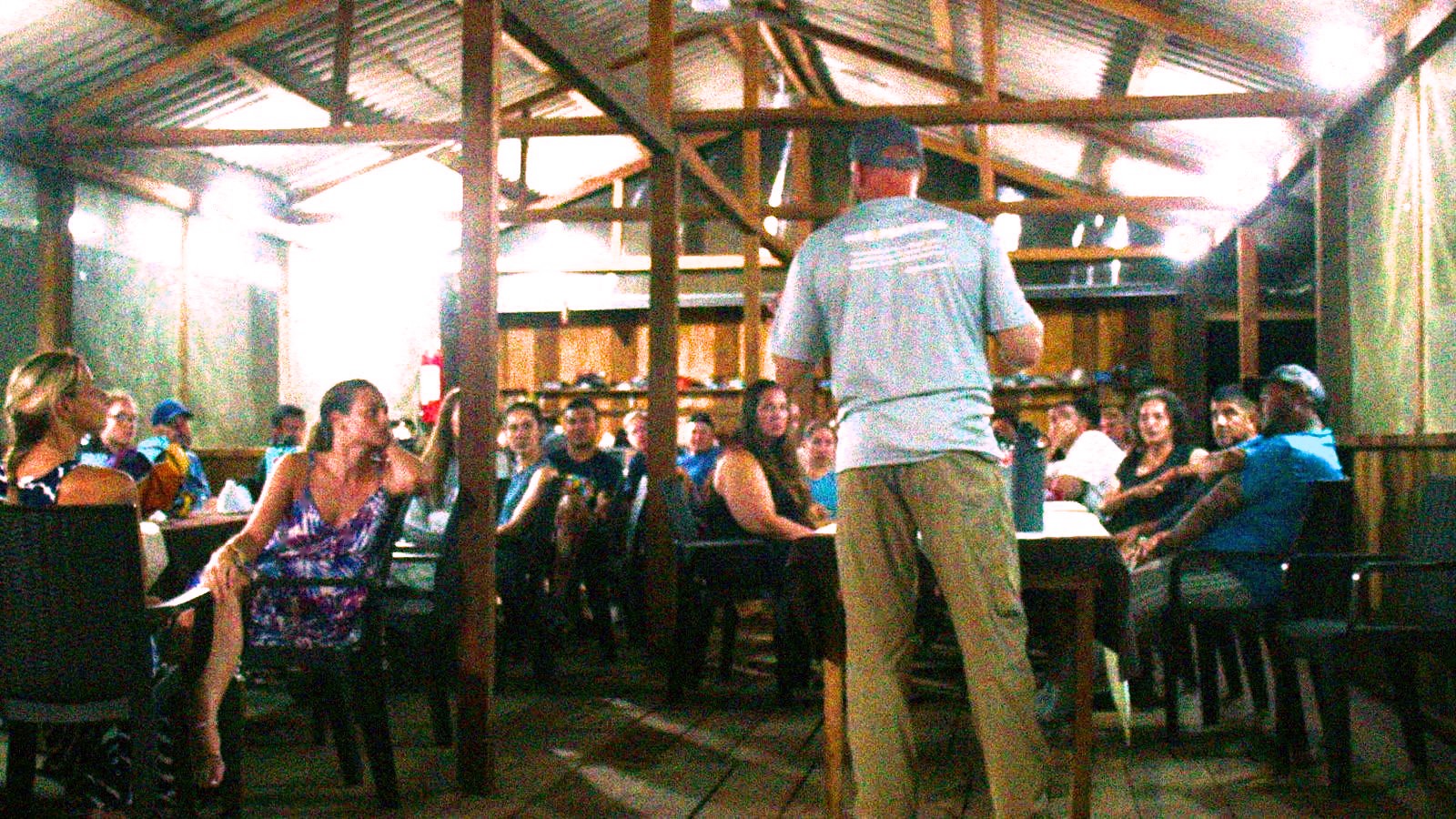 Chad Booth talking with the expedition team on the last night